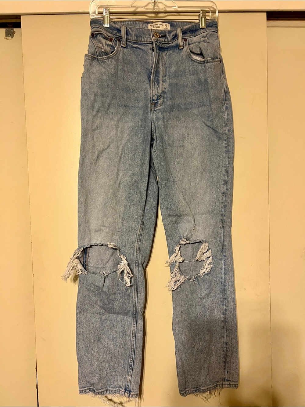 Abercrombie & Fitch Light Blue Distressed Straight-Leg Jeans